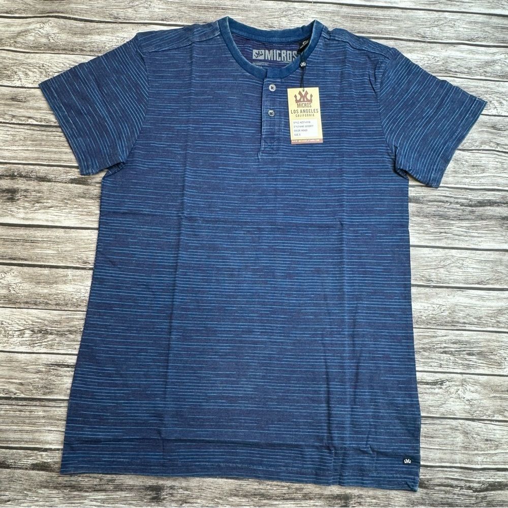 Men's Micros Goodboy Henley Tee Small Red White Blue Striped NWT